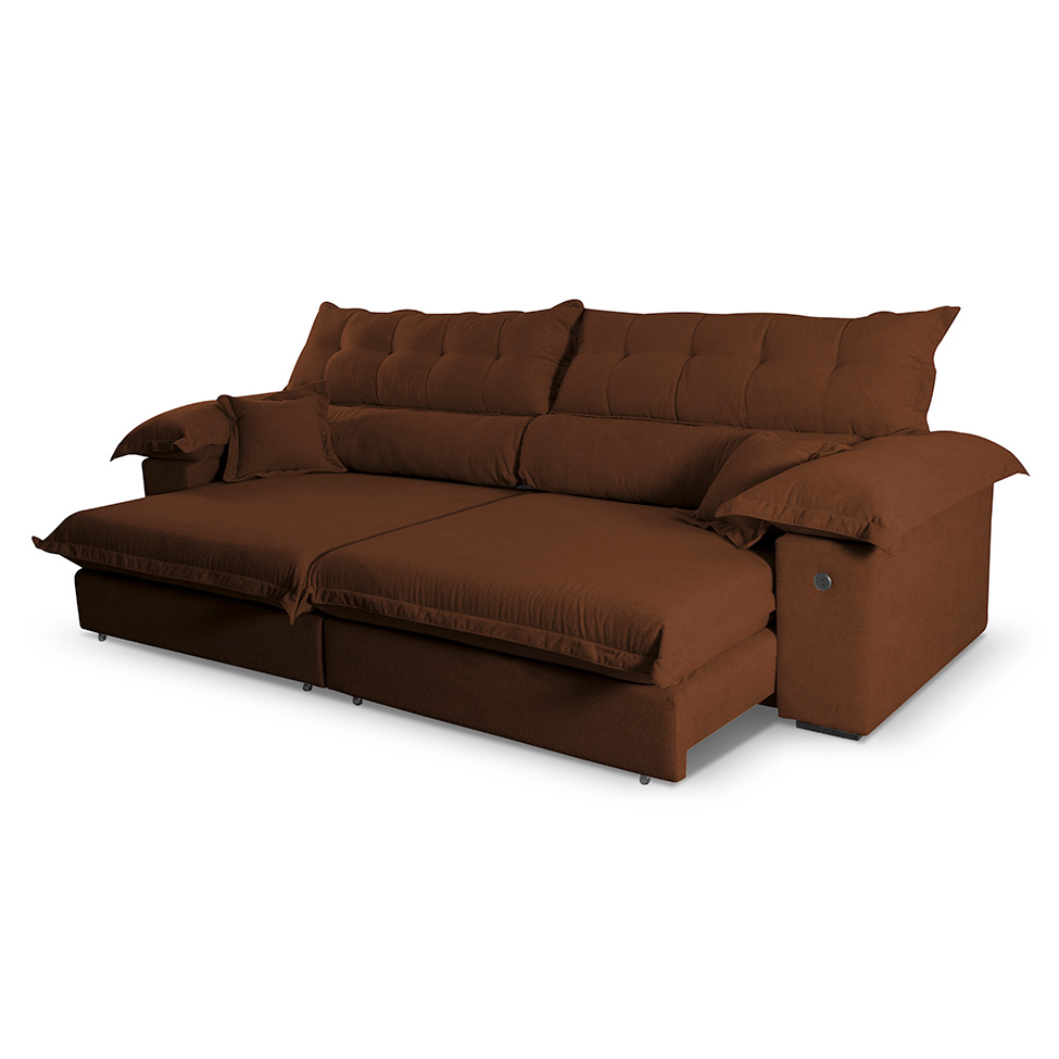Sofá 4 Lugares Retrátil e Reclinável com USB Absoluto Linho Café