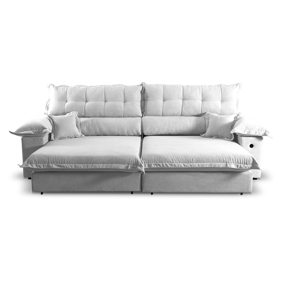 Sofá 4 Lugares Retrátil e Reclinável com USB Absoluto Linho Off White