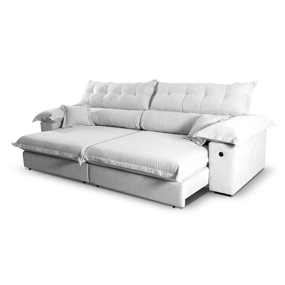 Sofá 4 Lugares Retrátil e Reclinável com USB Absoluto Linho Off White