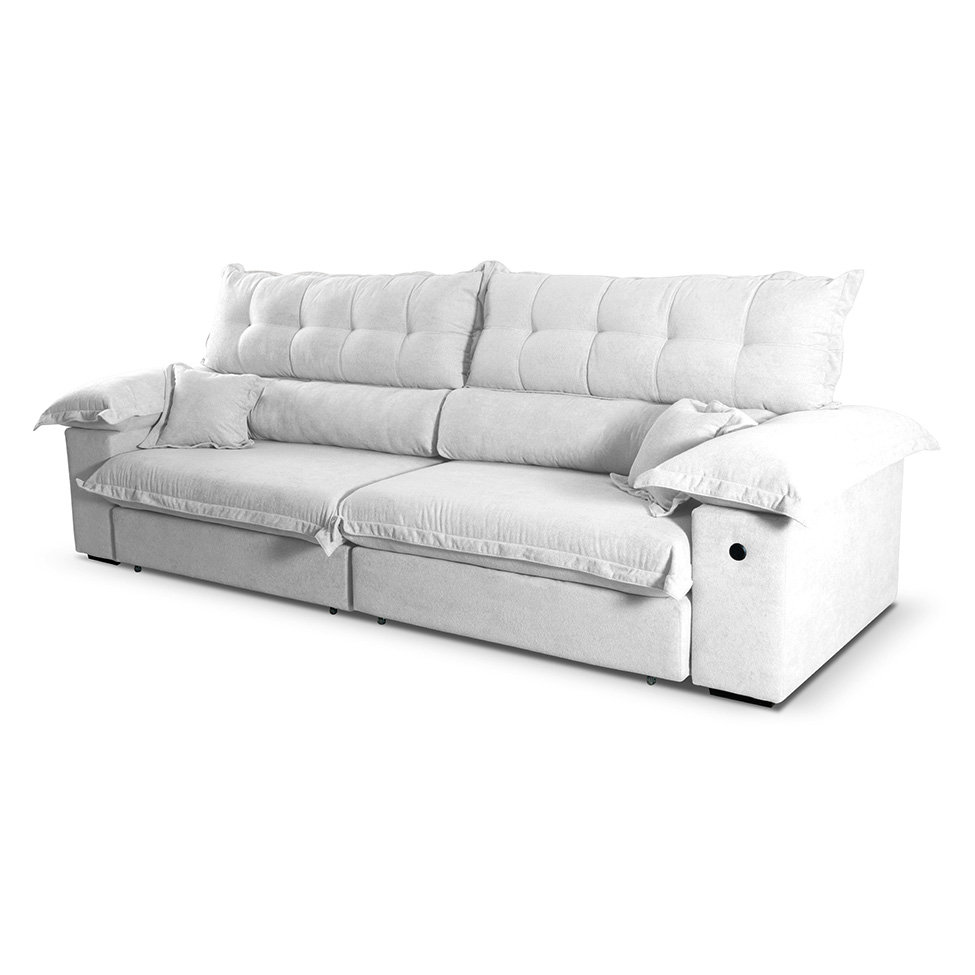 Sofá 4 Lugares Retrátil e Reclinável com USB Absoluto Linho Off White