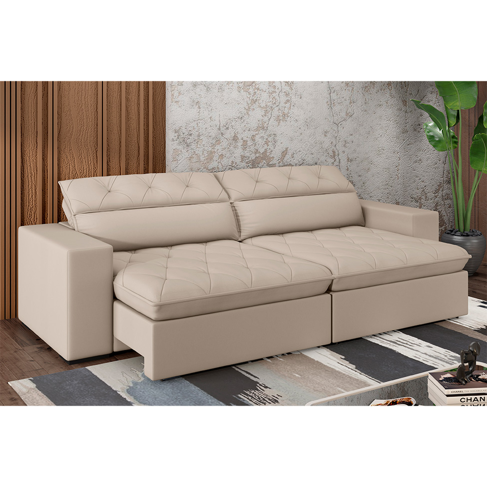 Sofá 4 Lugares Retrátil e Reclinável com USB Jazz Molas Suede Camurça 250 cm