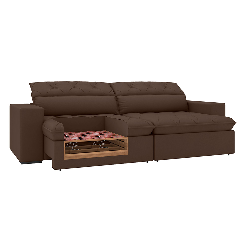 Sofá 4 Lugares Retrátil e Reclinável com USB Jazz Molas Suede Chocolate 250 cm