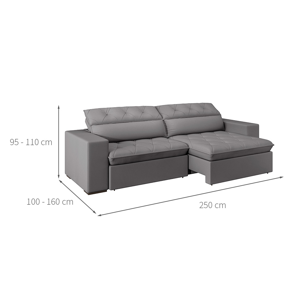 Sofá 4 Lugares Retrátil e Reclinável com USB Jazz Molas Suede Chumbo 250 cm