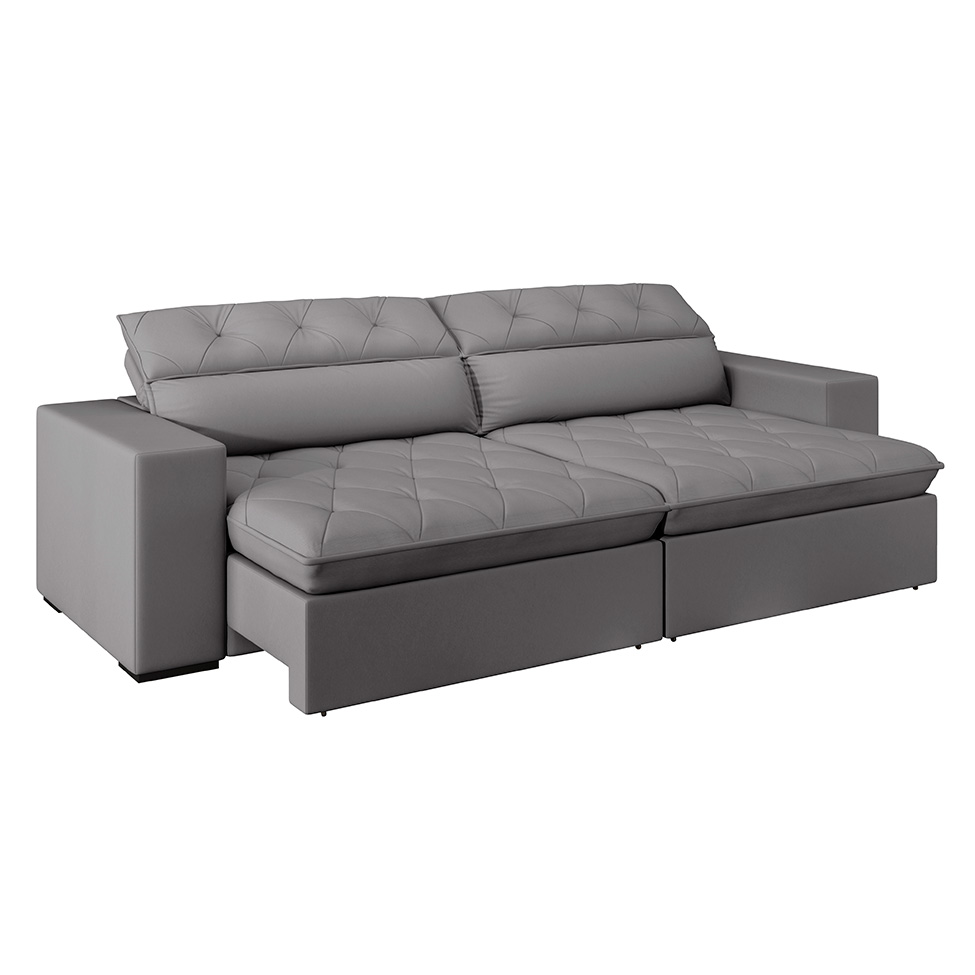 Sofá 4 Lugares Retrátil e Reclinável com USB Jazz Molas Suede Chumbo 250 cm