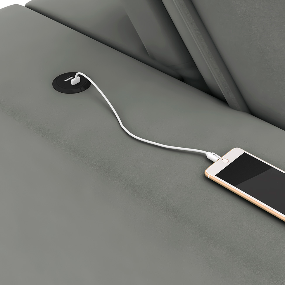 Sofá 4 Lugares Retrátil e Reclinável com USB Jazz Molas Suede Chumbo 250 cm