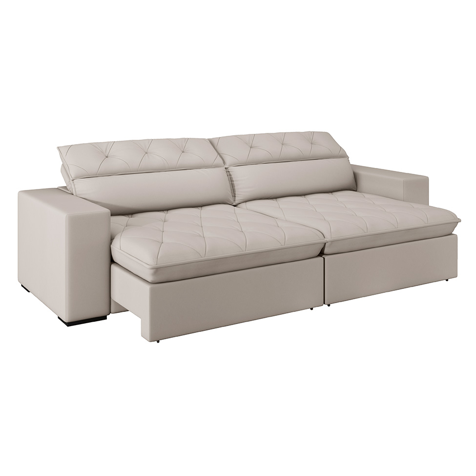 Sofá 4 Lugares Retrátil e Reclinável com USB Jazz Molas Suede Marfim 250 cm