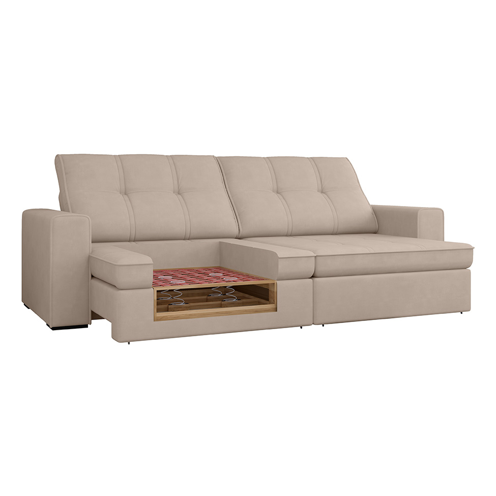 Sofá 4 Lugares Retrátil e Reclinável com USB Versalhes Molas Suede Camurça 270 cm