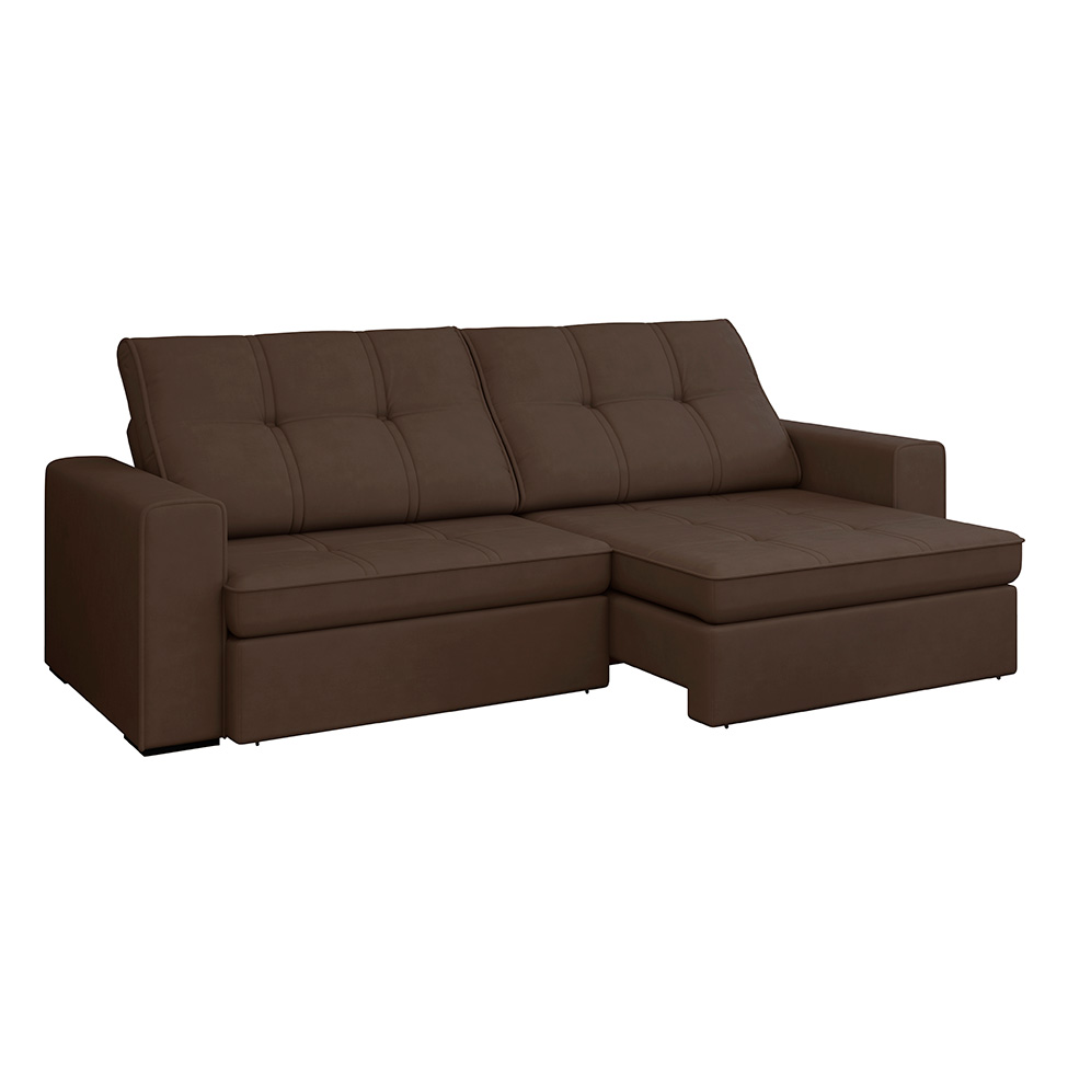 Sofá 4 Lugares Retrátil e Reclinável com USB Versalhes Molas Suede Chocolate 270 cm