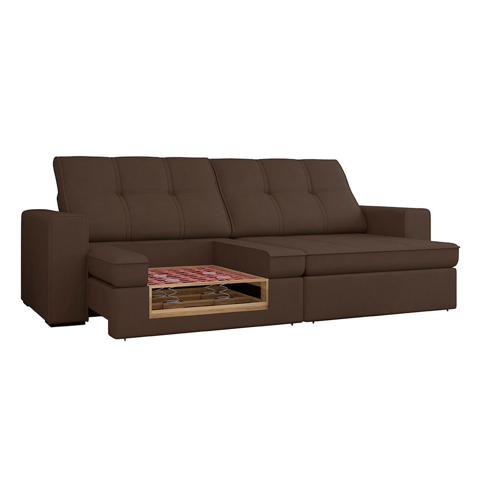Sofá 4 Lugares Retrátil e Reclinável com USB Versalhes Molas Suede Chocolate 270 cm