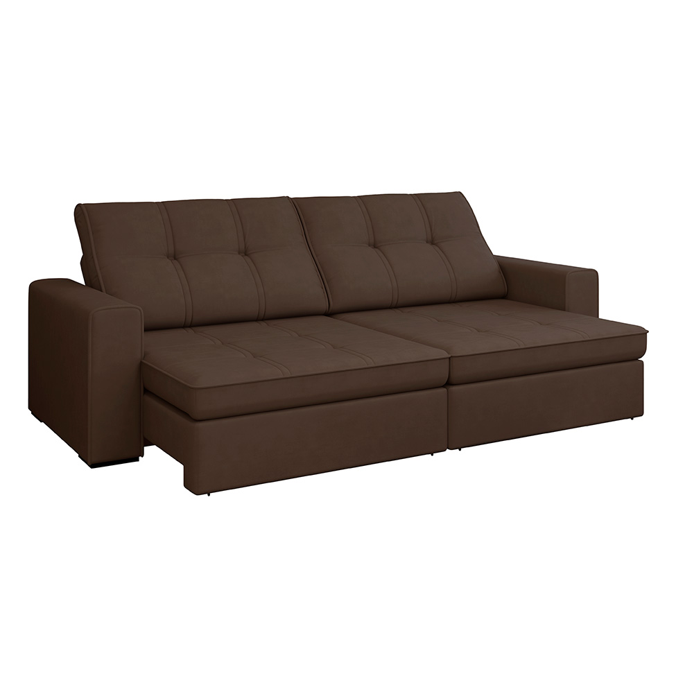Sofá 4 Lugares Retrátil e Reclinável com USB Versalhes Molas Suede Chocolate 270 cm