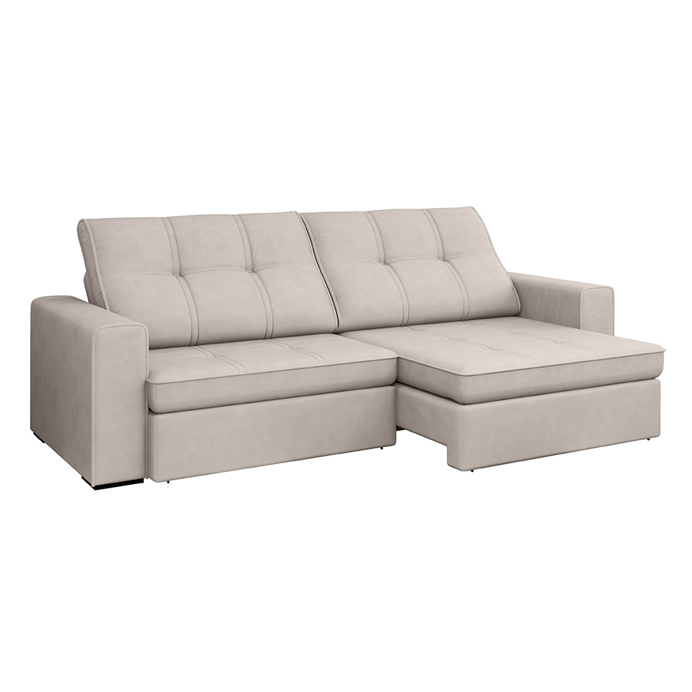 Sofá 4 Lugares Retrátil e Reclinável com USB Versalhes Molas Suede Marfim 270 cm