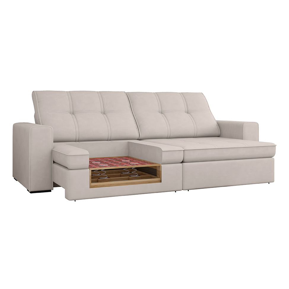 Sofá 4 Lugares Retrátil e Reclinável com USB Versalhes Molas Suede Marfim 270 cm