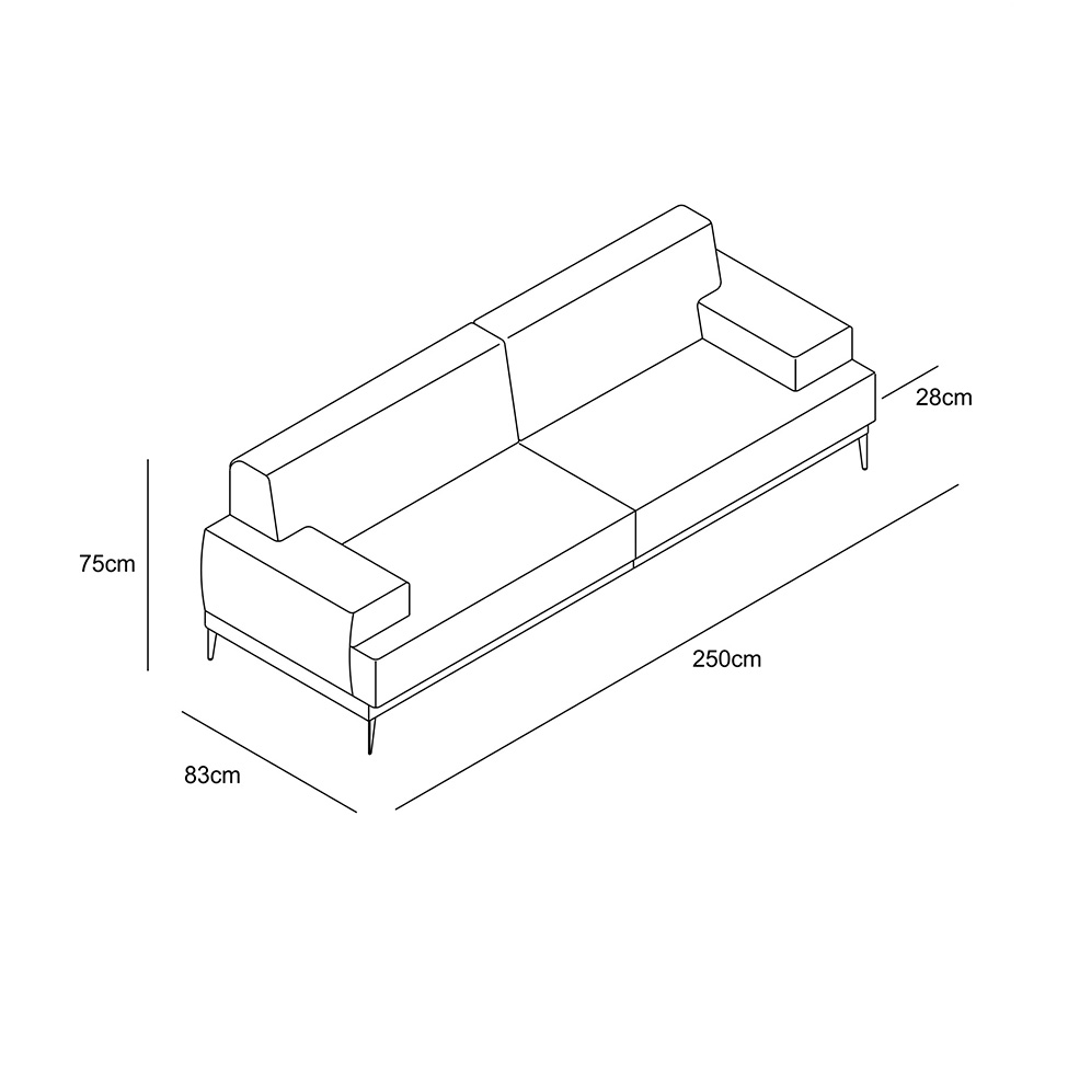 Sofá 4 Lugares Vito Veludo Cinza 250 cm