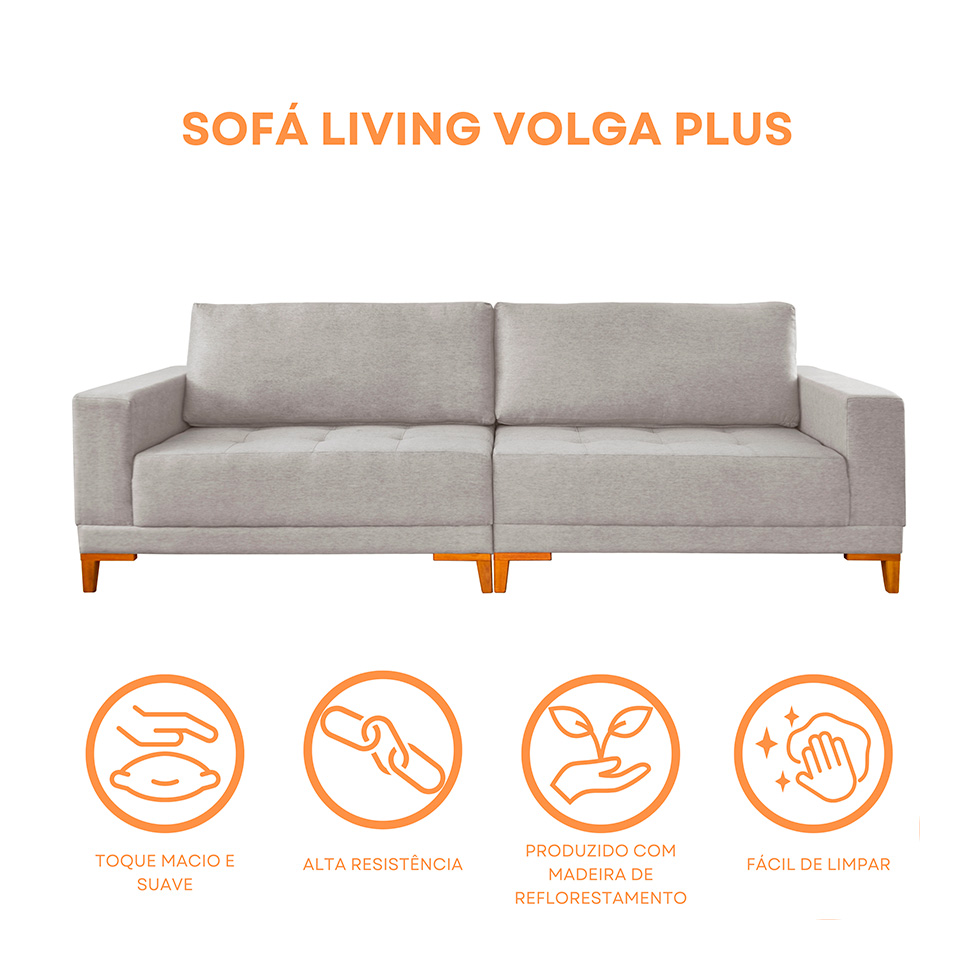Sofá 4 Lugares Volga Plus Linho Cinza Claro 280 cm