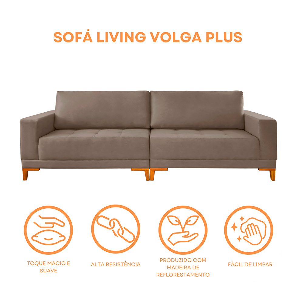 Sofá 4 Lugares Volga Plus Veludo Marrom 280 cm