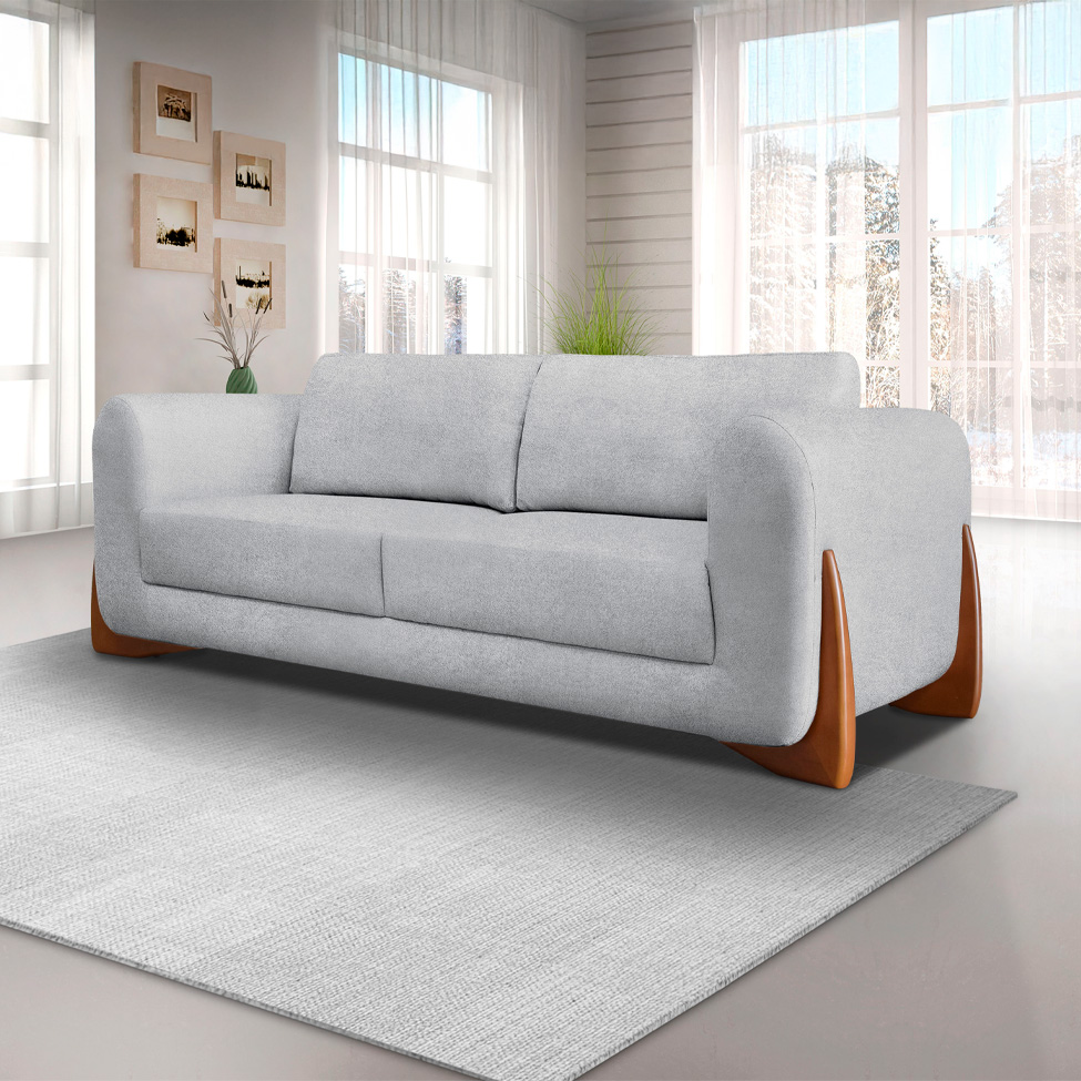 Sofá 4 Lugares Yves Bouclé Cinza 250 cm