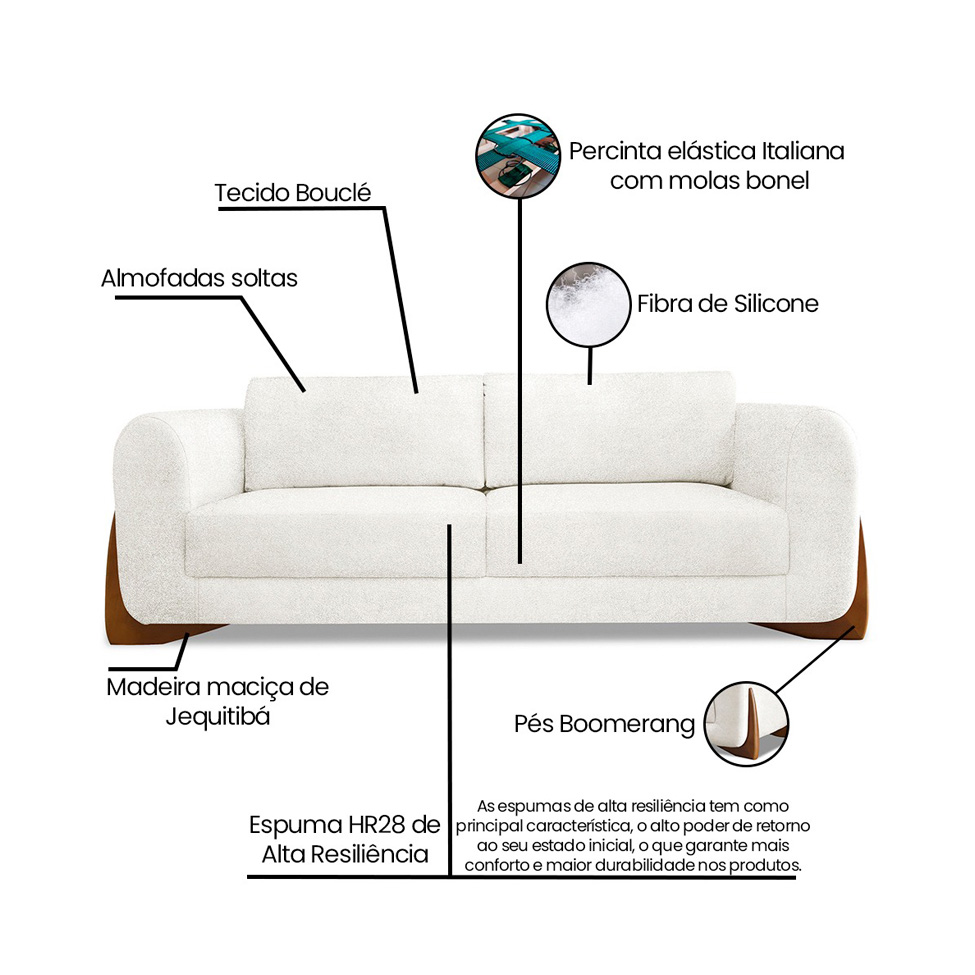 Sofá 4 Lugares Yves Bouclé Off White 250 cm