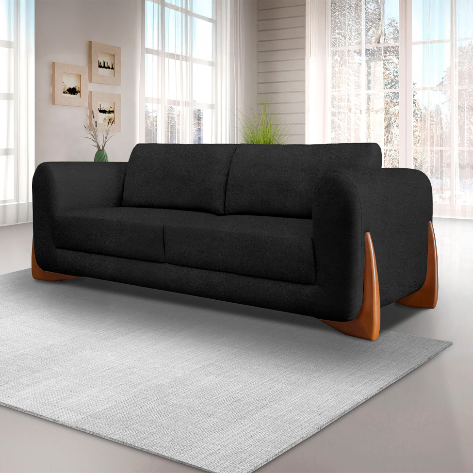 Sofá 4 Lugares Yves Bouclé Preto 250 cm