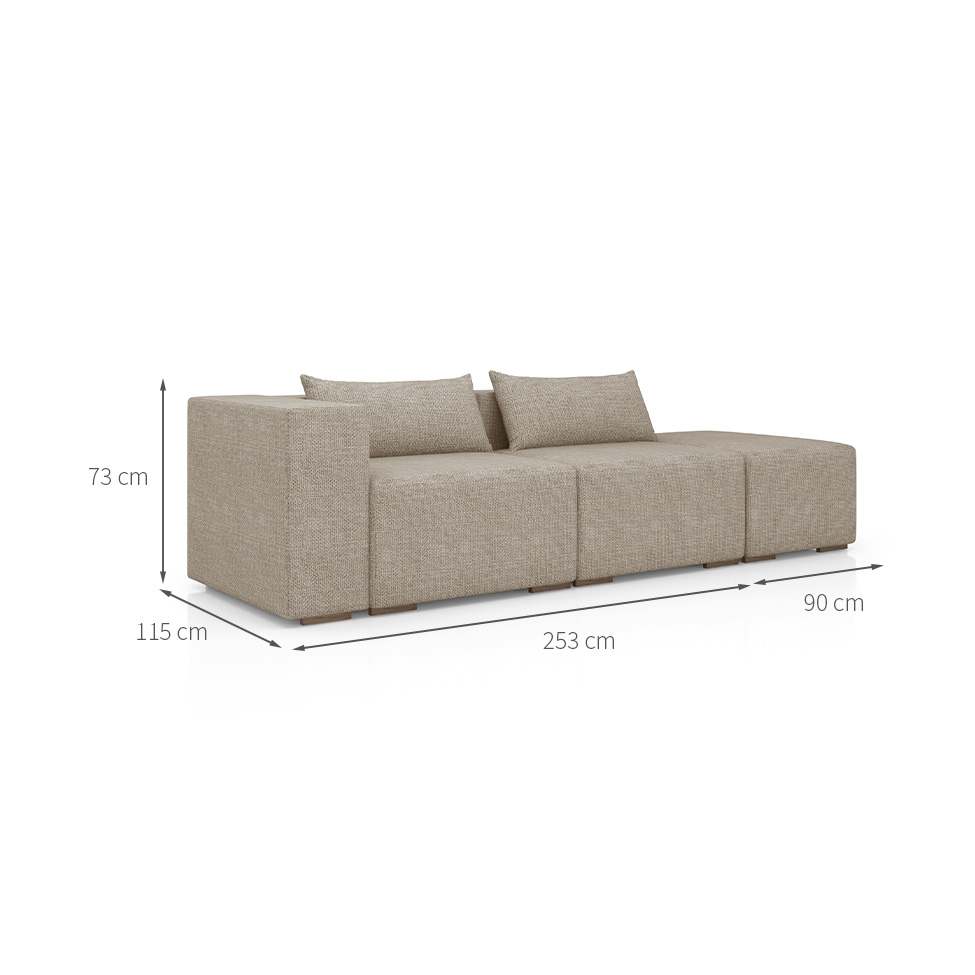 Sofá 4 Lugares com Puff Riade Itacaré Bege 343 cm