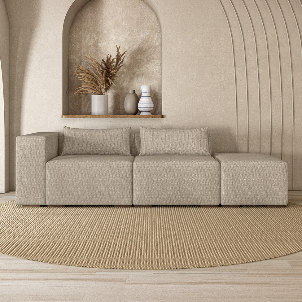 Sofá 4 Lugares com Puff Riade Itacaré Bege 363 cm