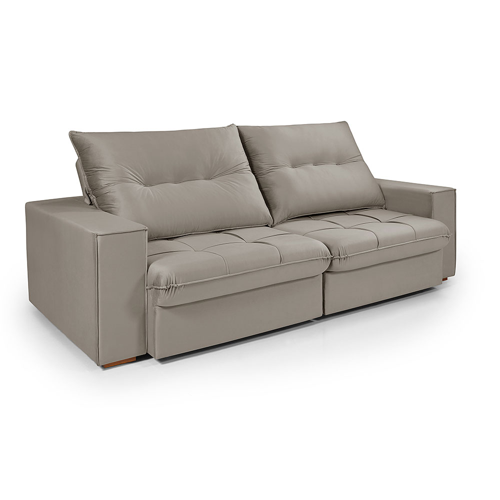 Sofá 4 lugares Retrátil e Reclinavél Cancun Veludo Capuccino 250 cm