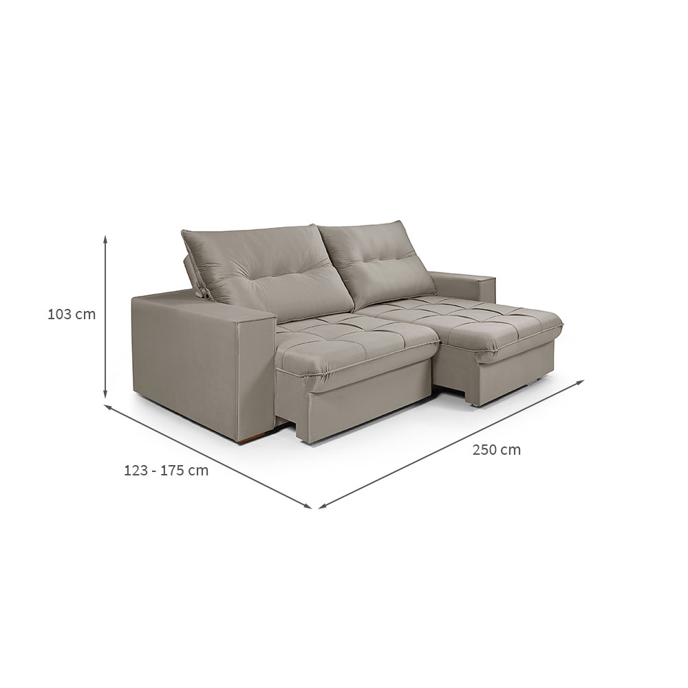 Sofá 4 lugares Retrátil e Reclinavél Cancun Veludo Capuccino 250 cm