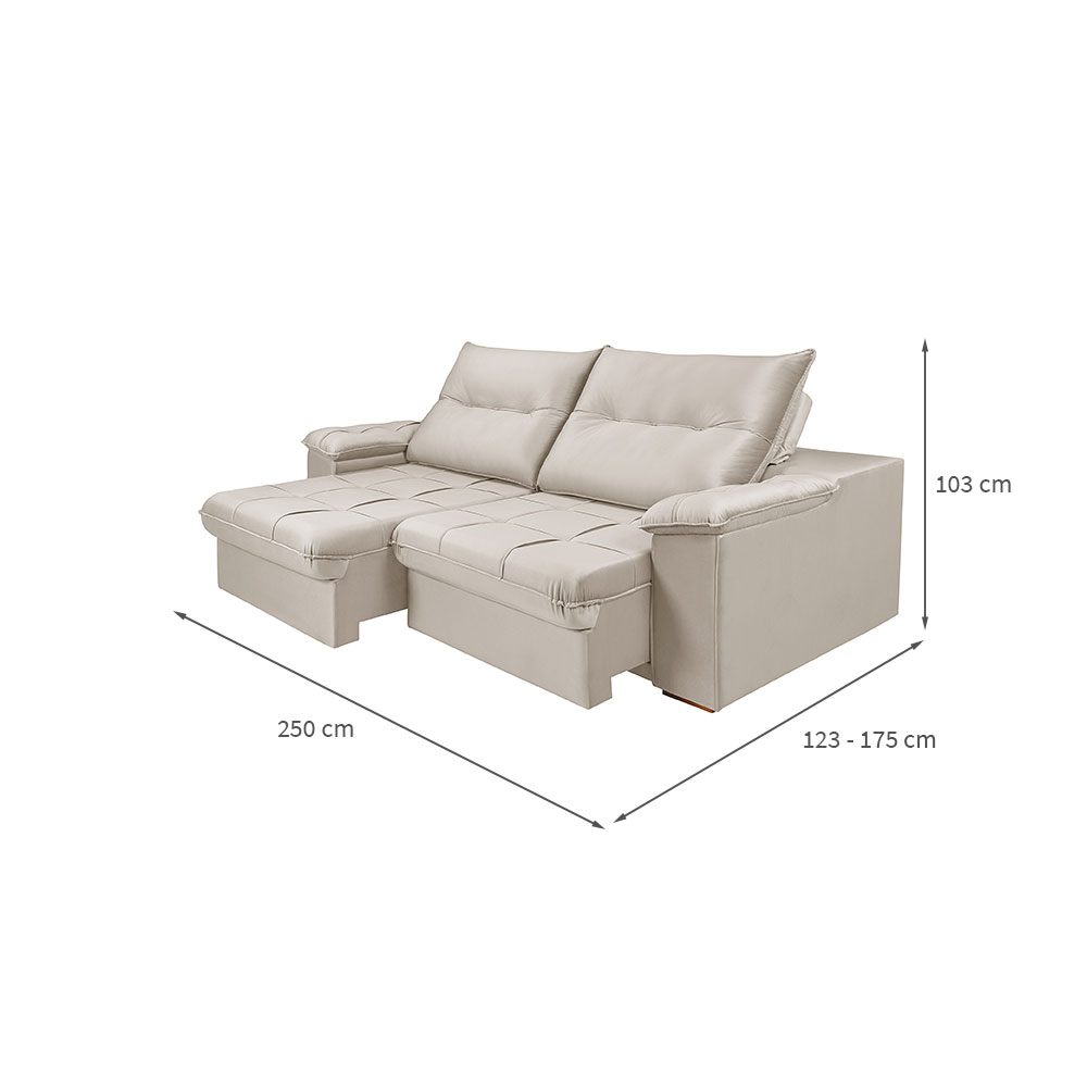 Sofá 4 lugares Retrátil e Reclinavél Dalas Veludo Bege 250 cm