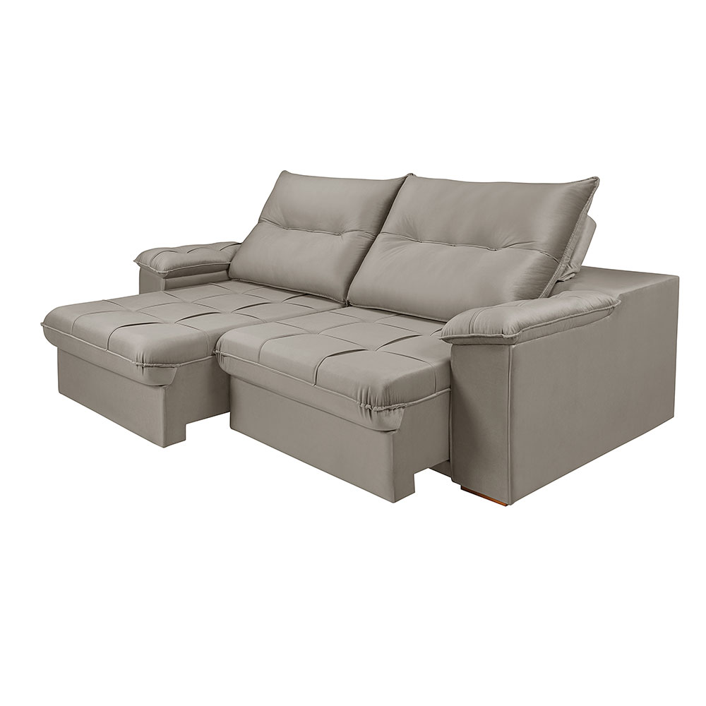 Sofá 4 lugares Retrátil e Reclinavél Dalas Veludo Capuccino 250 cm