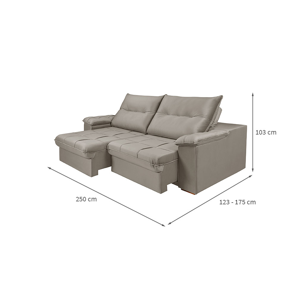 Sofá 4 lugares Retrátil e Reclinavél Dalas Veludo Capuccino 250 cm