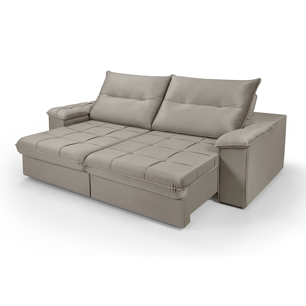 Sofá 4 lugares Retrátil e Reclinavél Dalas Veludo Capuccino 250 cm