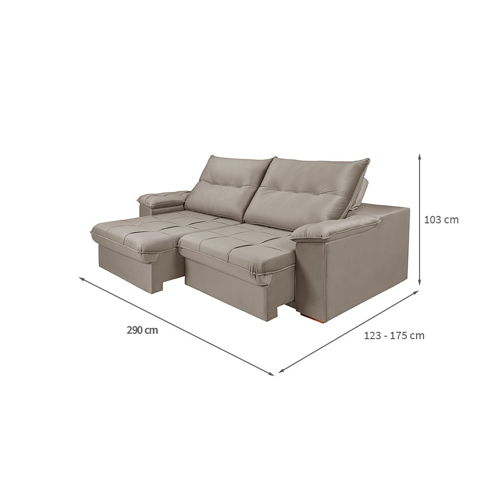Sofá 4 lugares Retrátil e Reclinavél Dalas Veludo Capuccino 290 cm