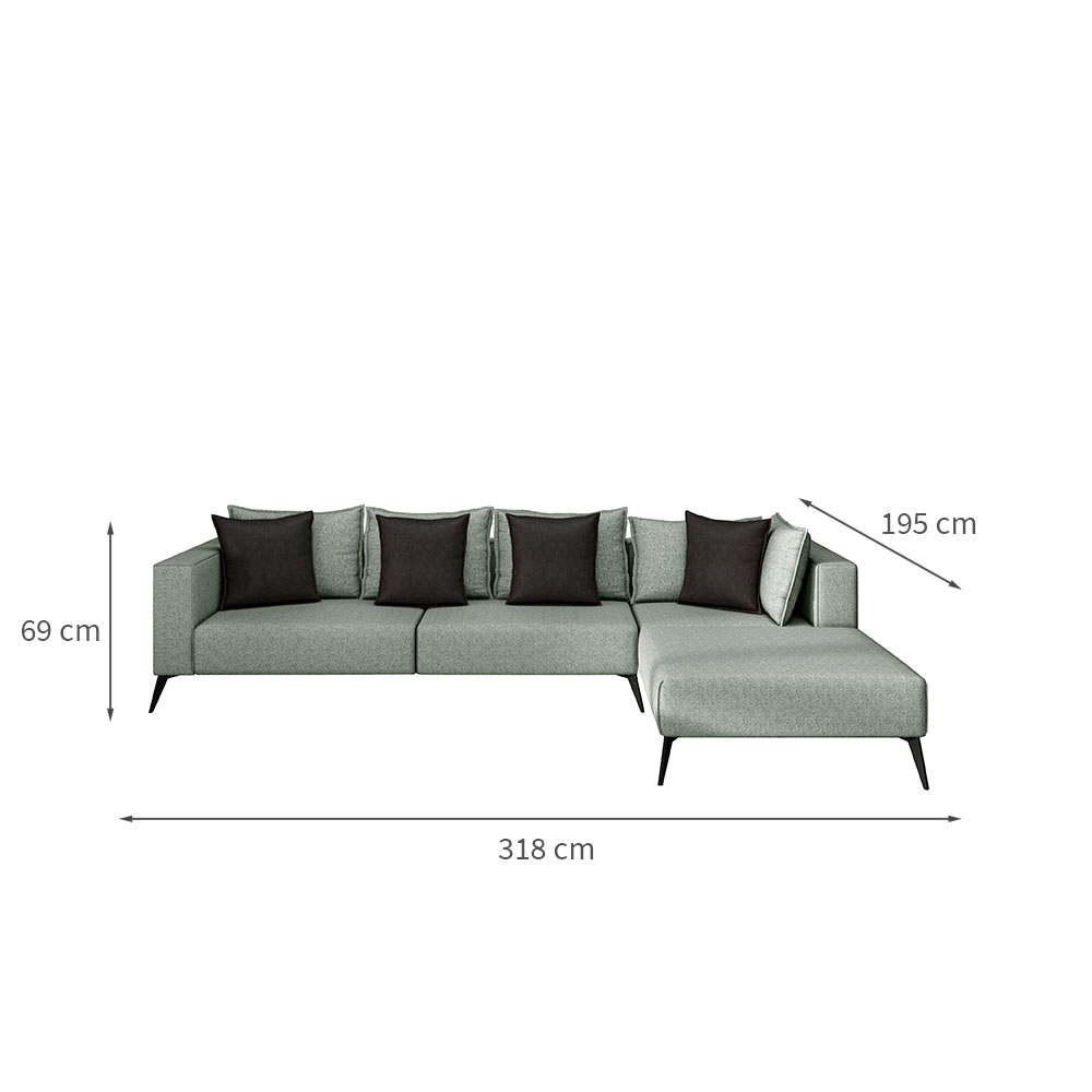 Sofá 5 Lugares Doha com Chaise Direito Poliéster Cinza