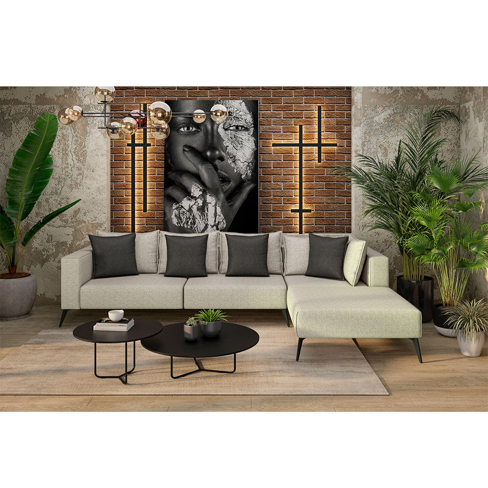 Sofá 5 Lugares Doha com Chaise Direito Poliéster Creme