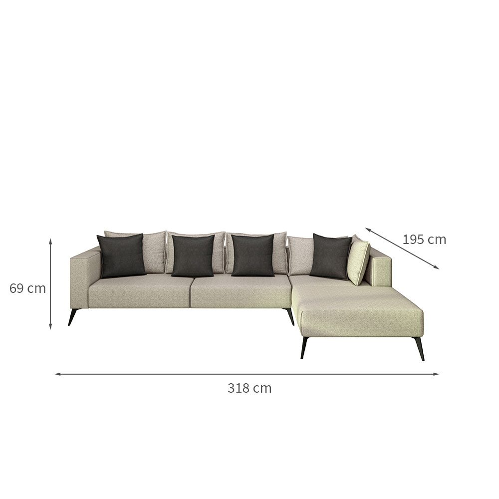 Sofá 5 Lugares Doha com Chaise Direito Poliéster Creme