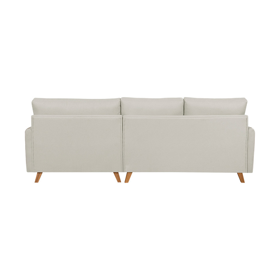 Sofá 5 Lugares Geribá com Chaise Direito Linho Bege e Caramelo