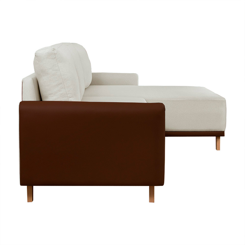 Sofá 5 Lugares Geribá com Chaise Direito Linho Bege e Marrom