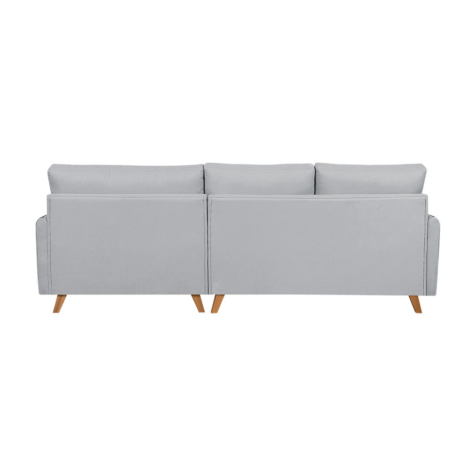 Sofá 5 Lugares Geribá com Chaise Direito Linho Cinza Claro e Preto