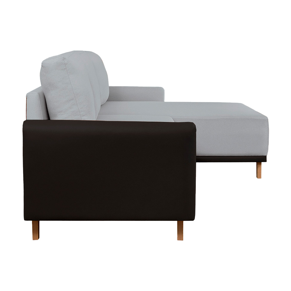 Sofá 5 Lugares Geribá com Chaise Direito Linho Cinza Claro e Preto