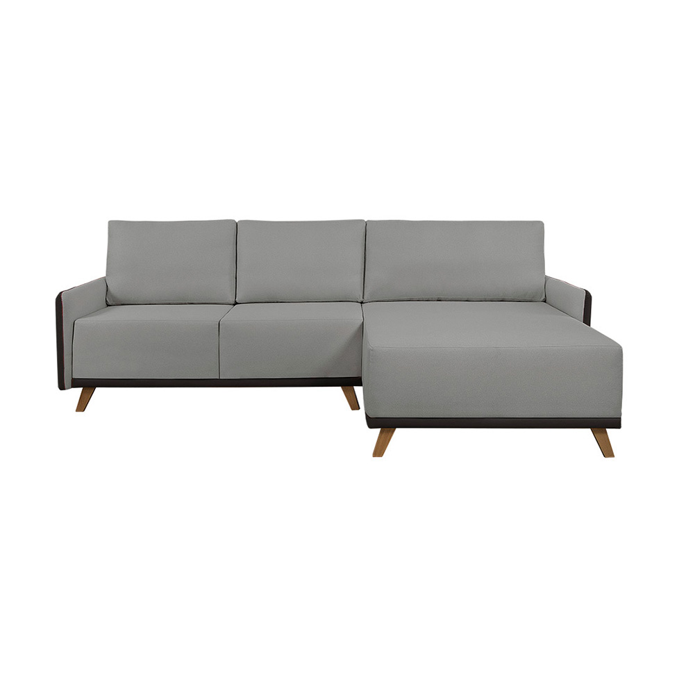 Sofá 5 Lugares Geribá com Chaise Direito Linho Cinza e Preto