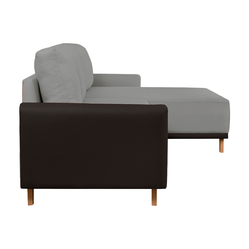 Sofá 5 Lugares Geribá com Chaise Direito Linho Cinza e Preto