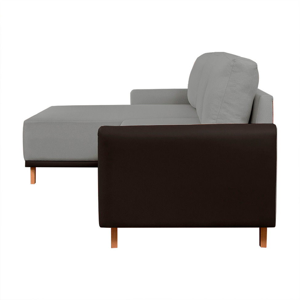 Sofá 5 Lugares Geribá com Chaise Esquerdo Linho Cinza e Preto