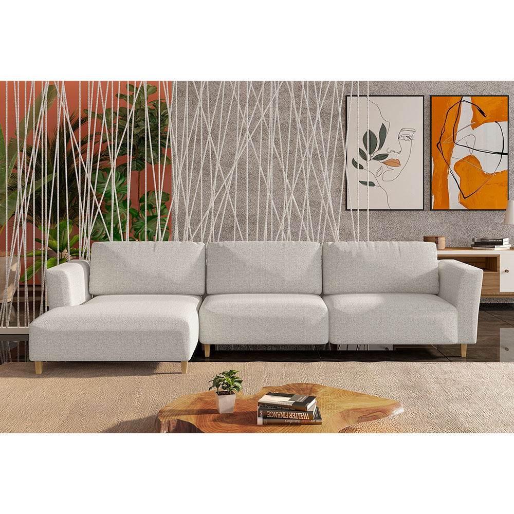 Sofá 5 Lugares Munique com Chaise Esquerdo Poliéster Creme