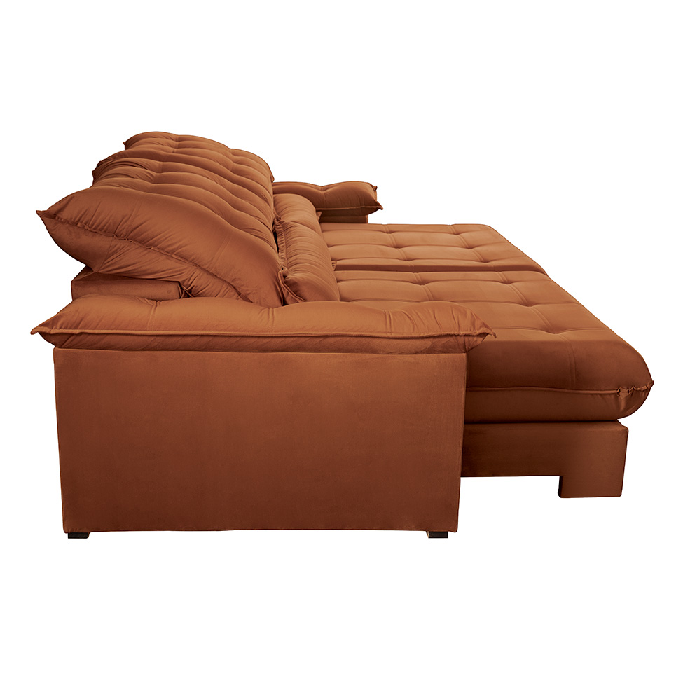 Sofá 5 Lugares Retrátil e Reclinável Aruba Veludo Terracota 290 cm