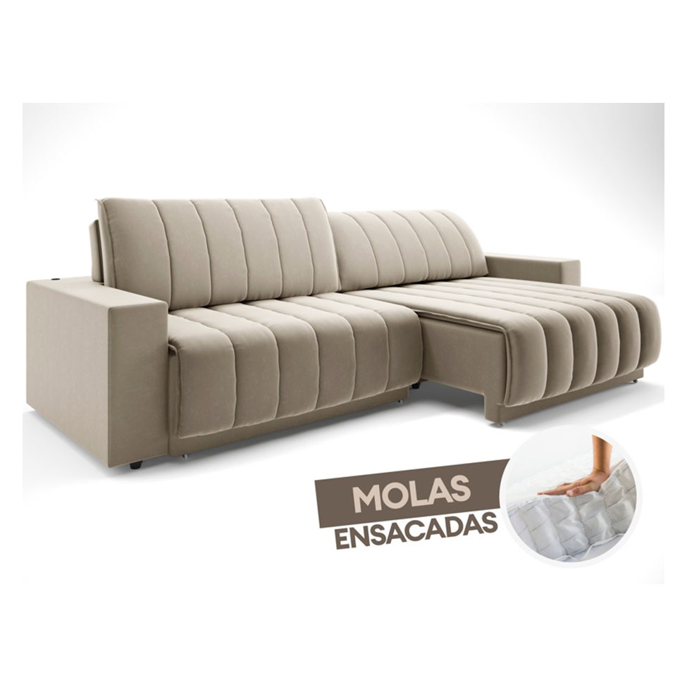 Sofá 5 Lugares Retrátil e Reclinável México com USB Veludo Areia