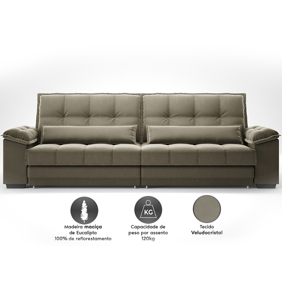 Sofá 5 Lugares Retrátil e Reclinável Majestic Veludo Fendi