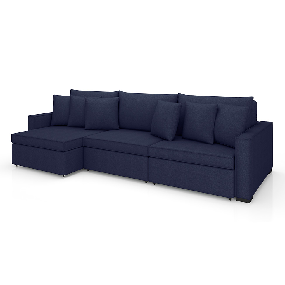 Sofá 5 Lugares Retrátil e Reclinável Rivera Linho Bouclé Azul 295 cm