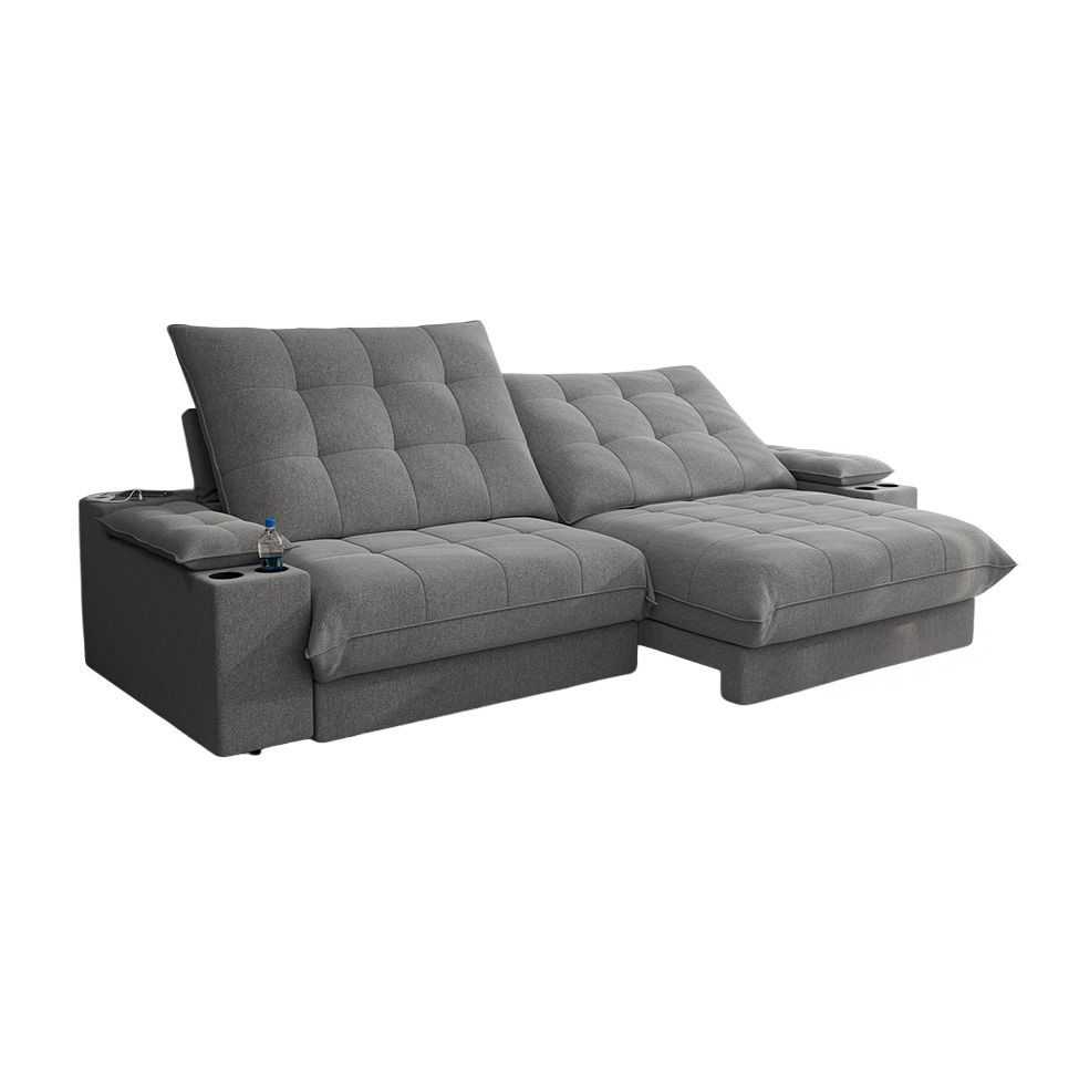 Sofá 5 Lugares Retrátil e Reclinável Volare com USB e Porta-Copos Linho Grafite