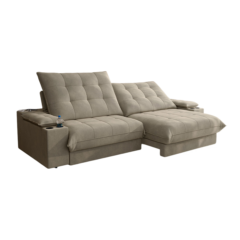 Sofá 5 Lugares Retrátil e Reclinável Volare com USB e Porta-Copos Veludo Fendi