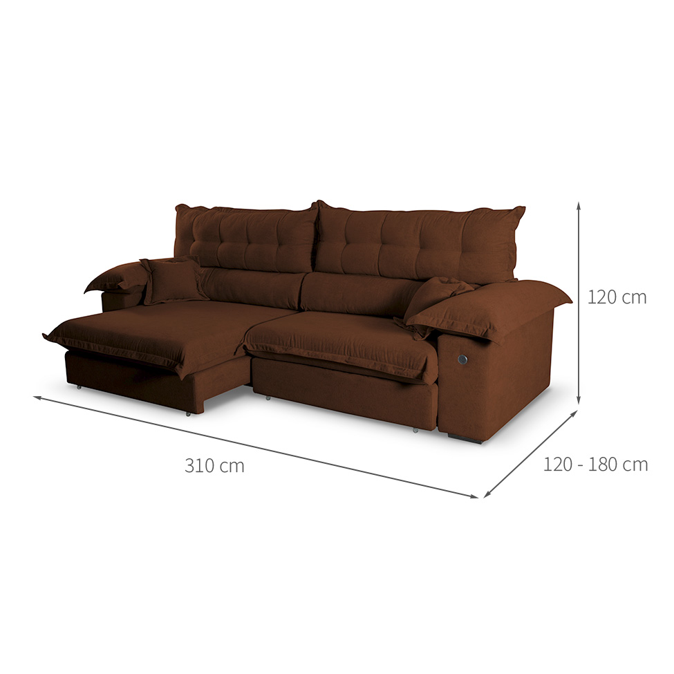 Sofá 5 Lugares Retrátil e Reclinável com USB Absoluto Linho Café