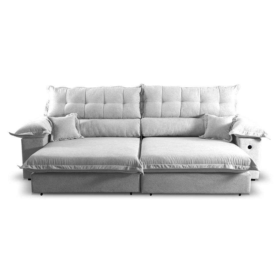 Sofá 5 Lugares Retrátil e Reclinável com USB Absoluto Linho Off White